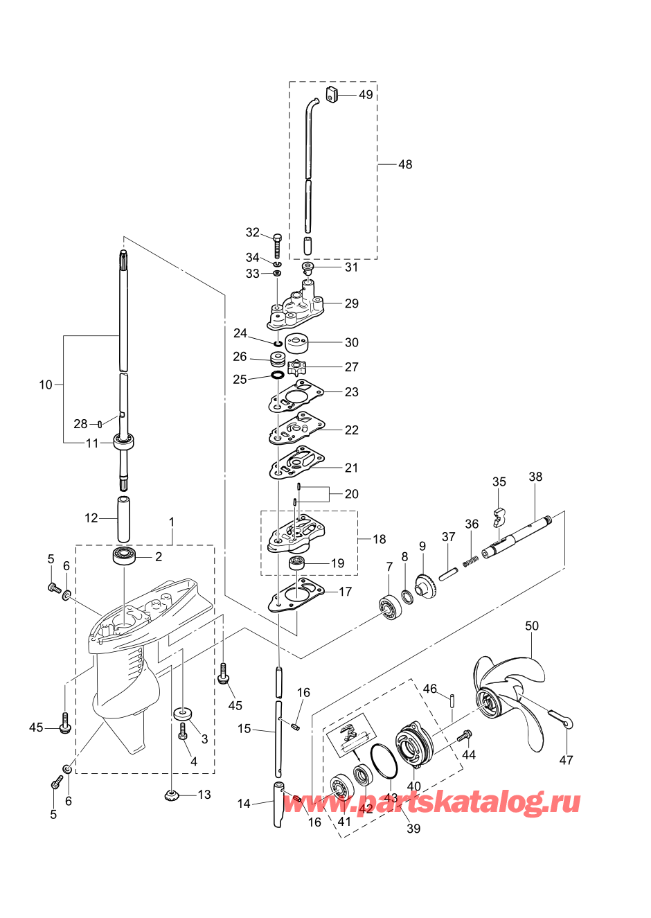 Tohatsu MFS2.5B (002-21052-0AF) / Fig.10 Картер коробки передач 