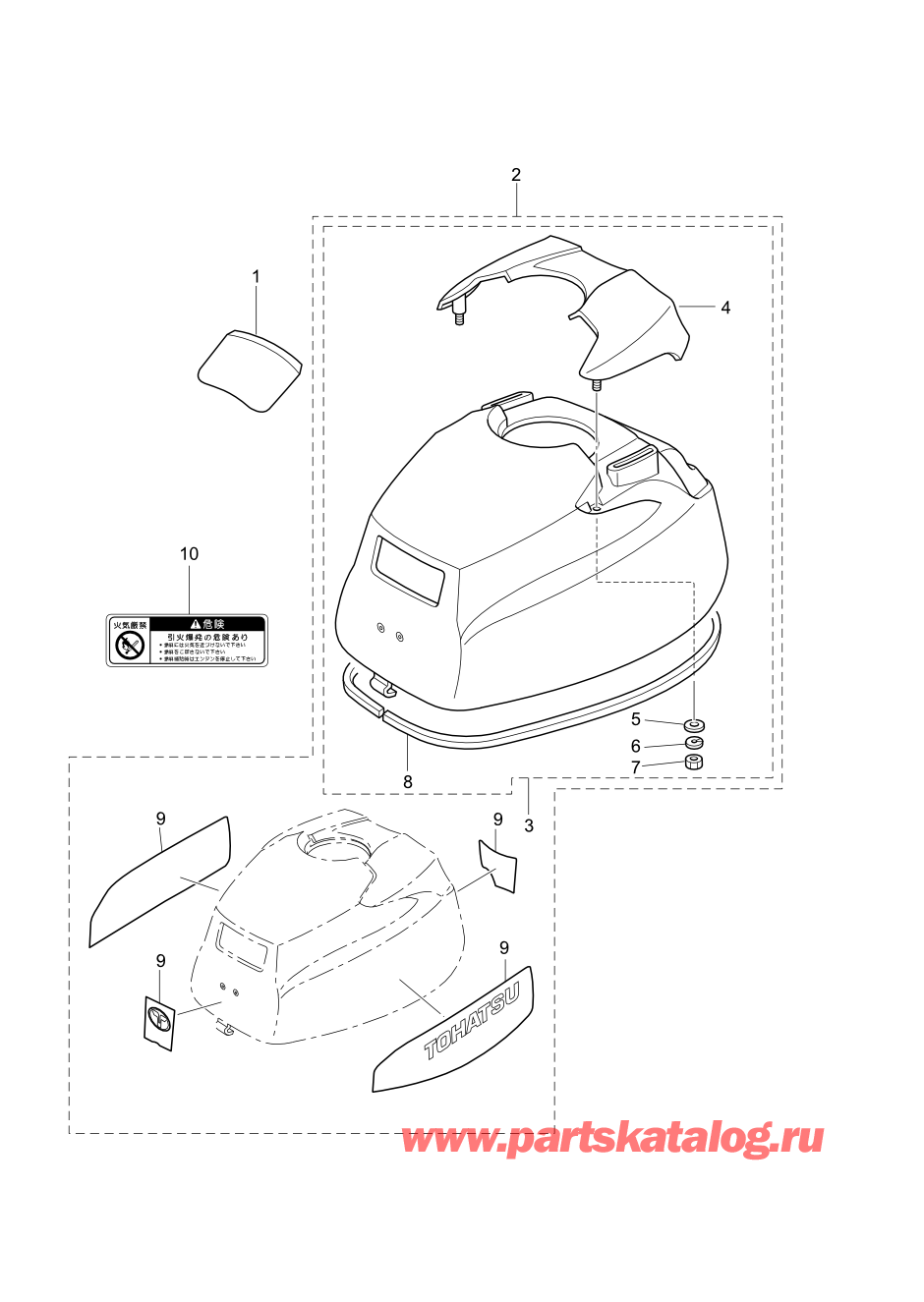 Tohatsu MFS2.5B (002-21052-0AF) / Fig.14 Верх капота 