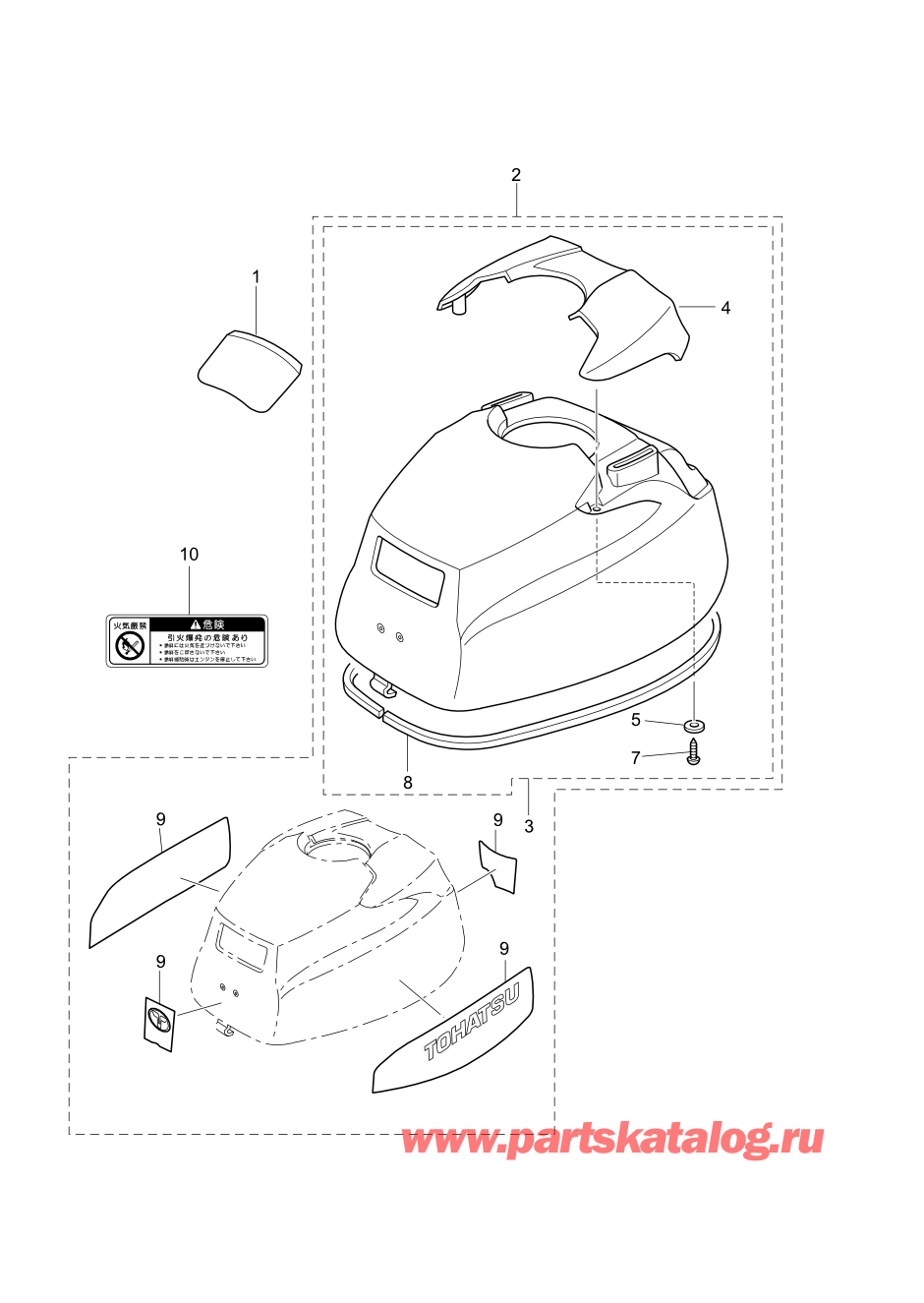 Tohatsu MFS2.5B (002-21052-0AG) / Fig.14 Верх капота 