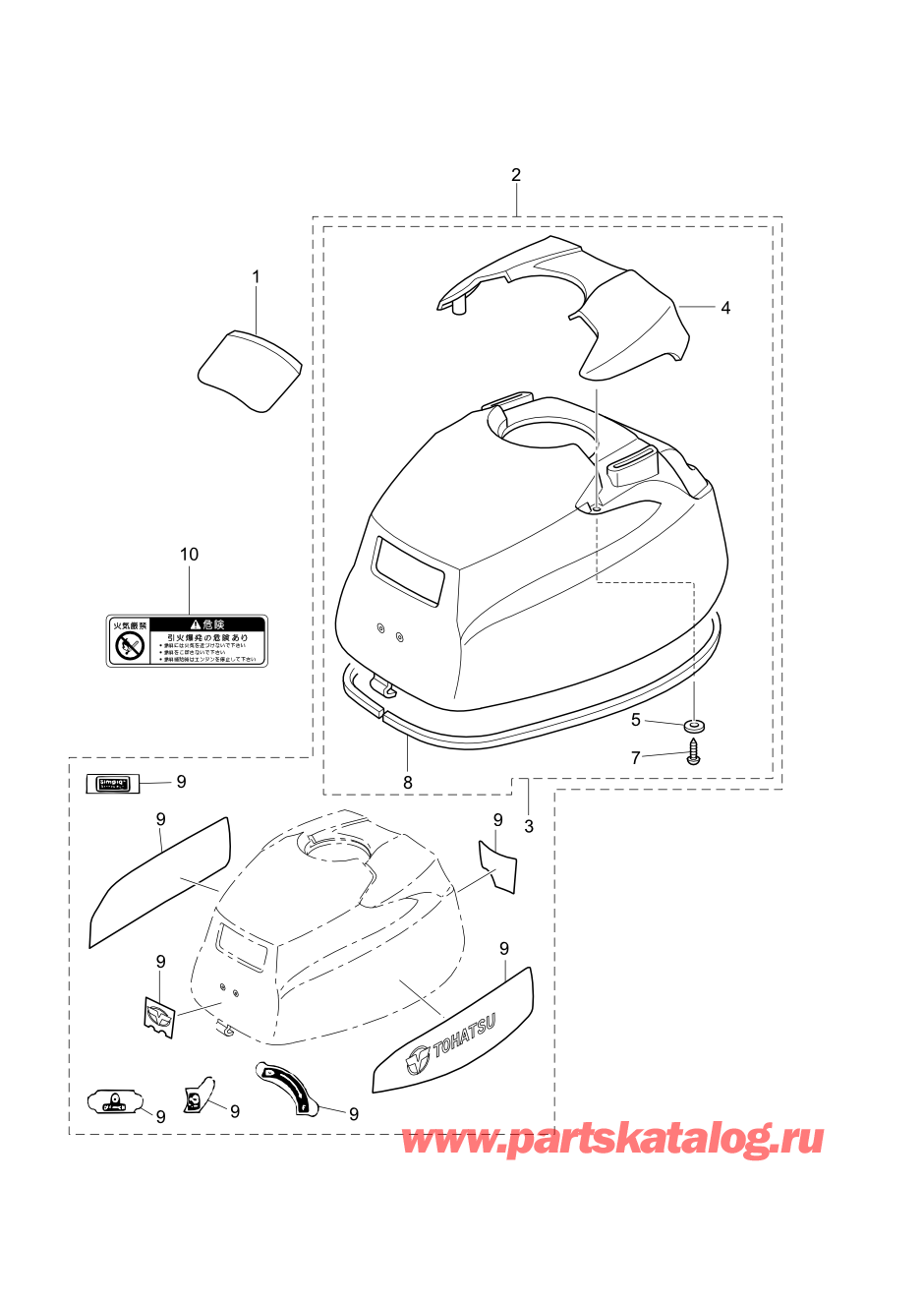 Tohatsu MFS2.5B (002-21052-0AH) / Fig.14 Верх капота 