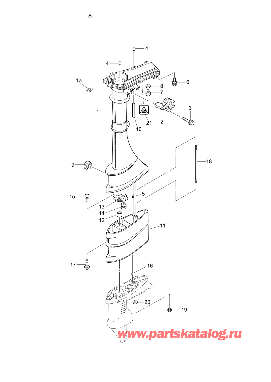 Tohatsu MFS2.5C (002-21052-1AK) / Fig.08 Корпус вала передачи 