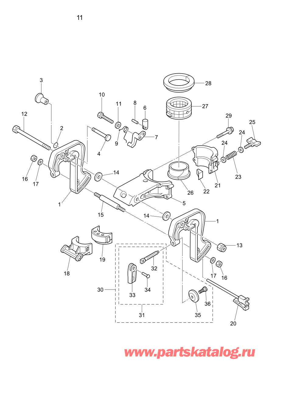 Tohatsu MFS2.5C (002-21052-1AK) / Fig.11 Кронштейн транца / Поворотный кронштейн 