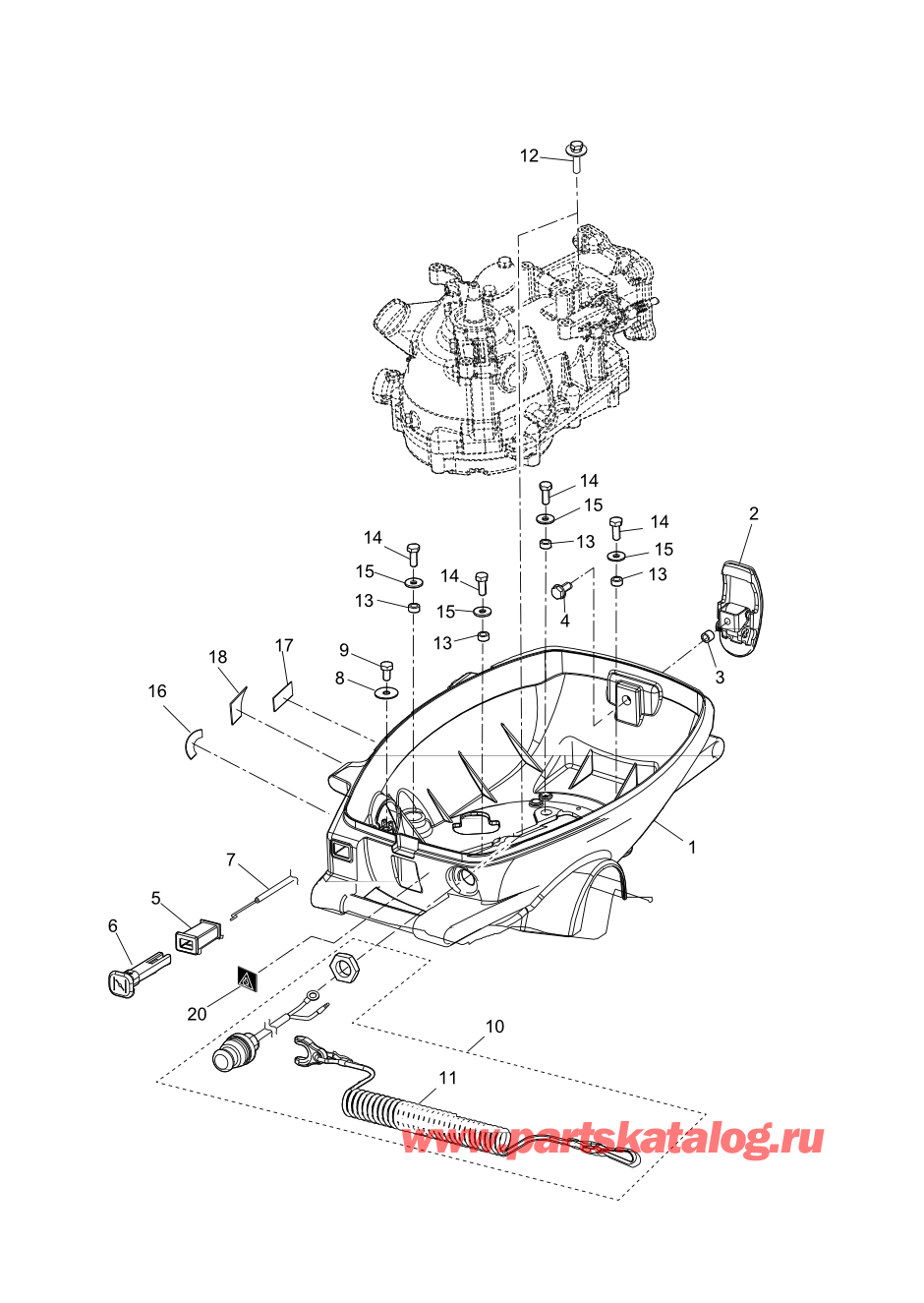 Tohatsu MFS2.5C (002-21052-1AK) / Fig.13 Низ капота 