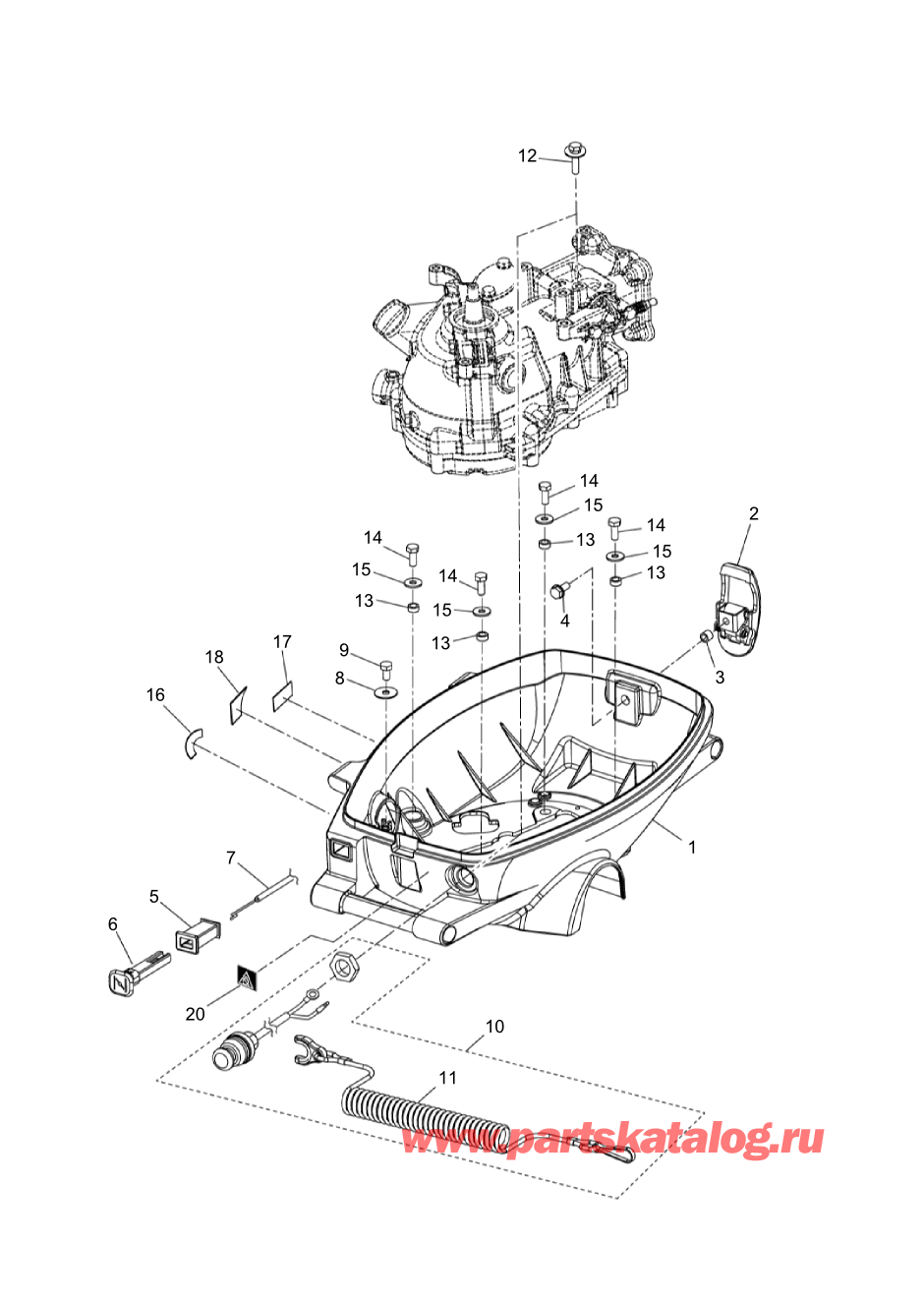 Tohatsu MFS2.5C (002-21052-0BA) / Fig.13 Низ капота 