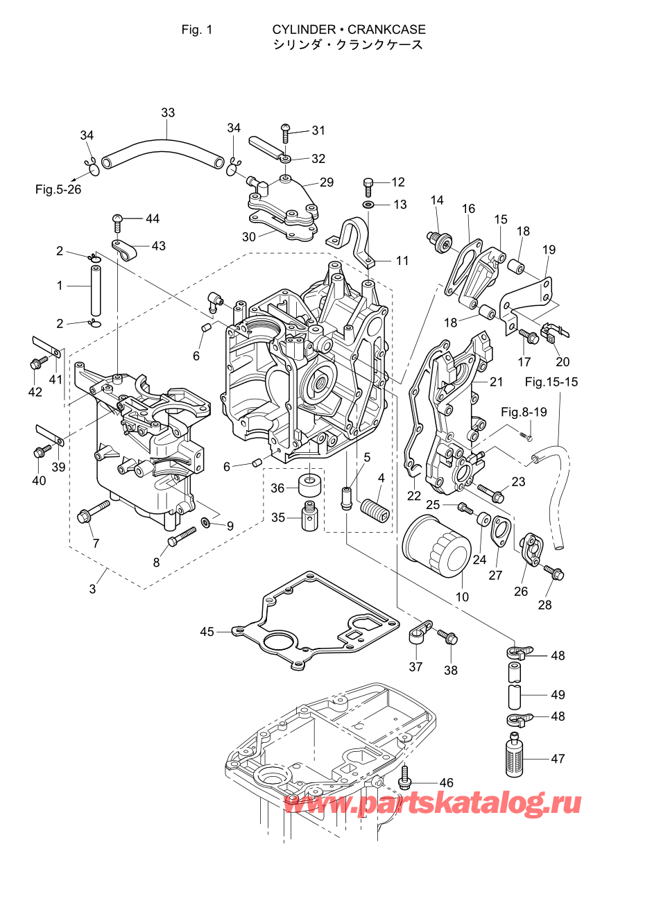 Tohatsu MFS20-C (002-21054-6) / Fig.01 Цилиндр / Кривошип Case 