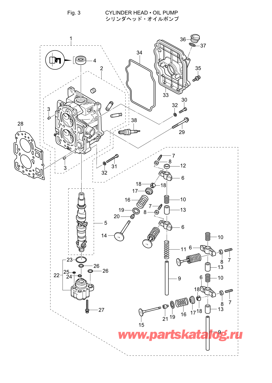 Tohatsu MFS20-C (002-21054-6) / Fig.03 Головка блока цилиндра / Масляный насос 