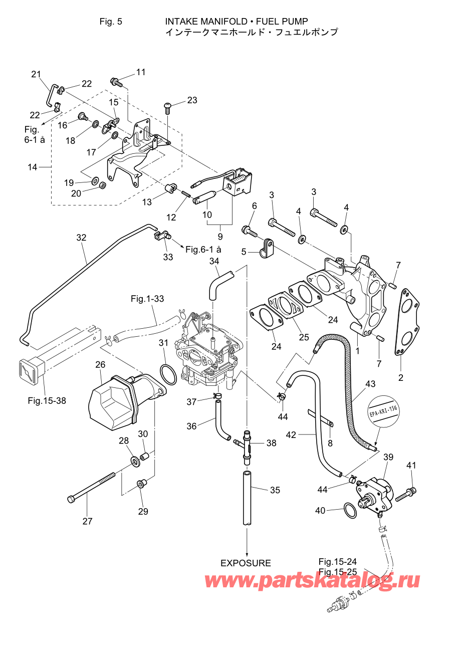 Tohatsu MFS20-C (002-21054-6) / Fig.05 Впускной коллектор / Топливный насос 