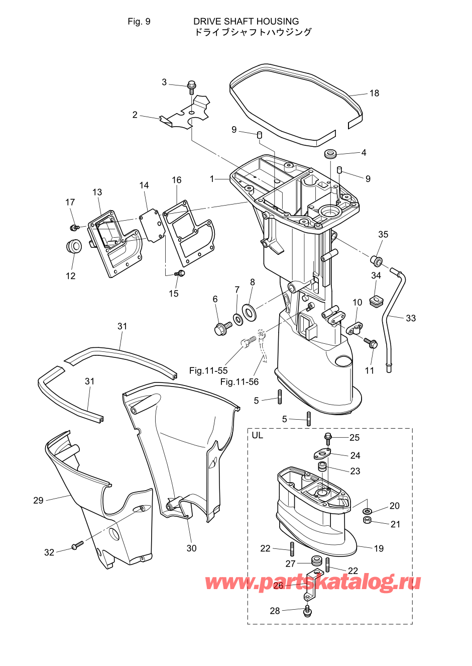 Tohatsu MFS20-C (002-21054-6) / Fig.09 Корпус вала передачи 