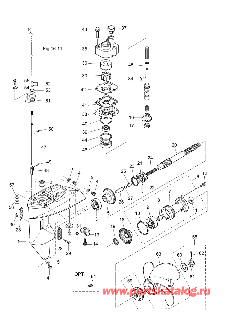 Tohatsu MFS20-C (002-21054-6) / Fig.10 Картер коробки передач 