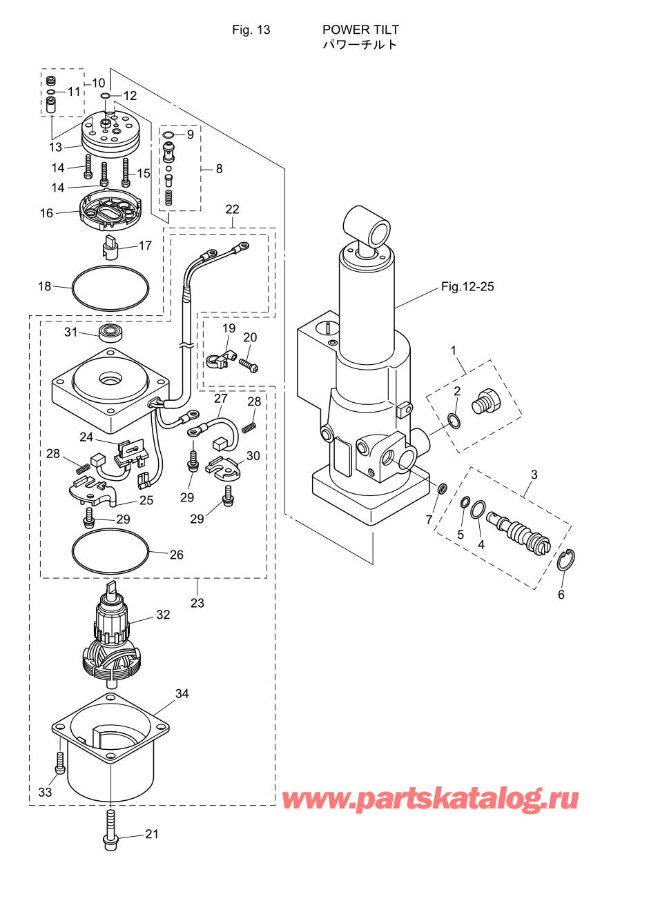 Tohatsu MFS20-C (002-21054-6) / Fig.13 Управление наклоном 