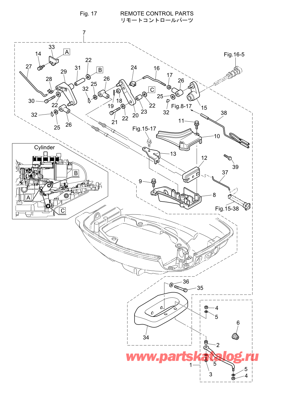 Tohatsu MFS20-C (002-21054-6) / Fig.17 Запчасти для дистанционного управления 