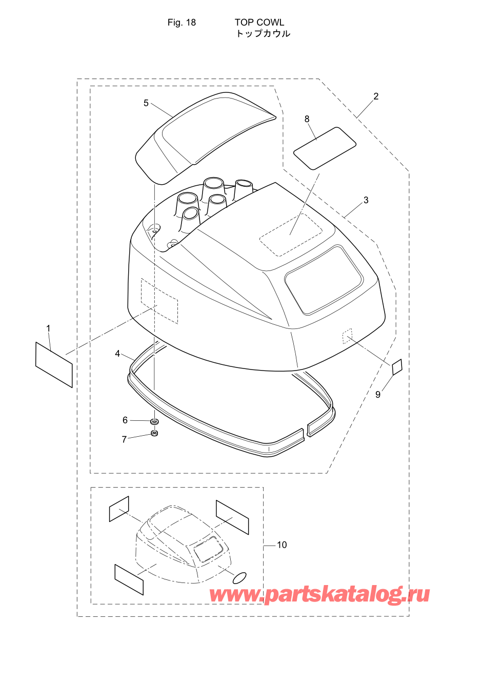 Tohatsu MFS20-C (002-21054-6) / Fig.18 Верх капота 