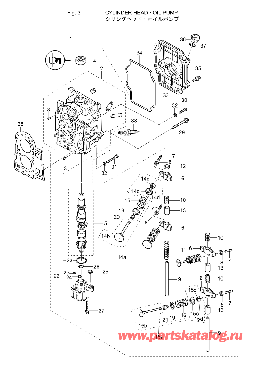 Tohatsu MFS20-C (002-21054-7R) / Fig.03 Головка блока цилиндра / Масляный насос 