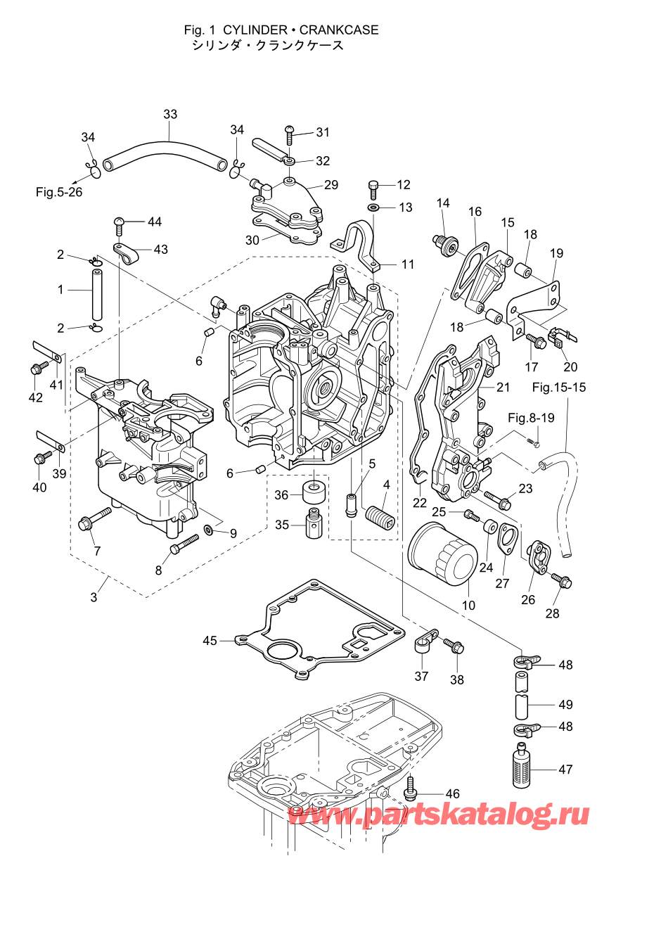 Tohatsu MFS20-D (002-21054-0AE) / Fig.01 Цилиндр / Кривошип Case 