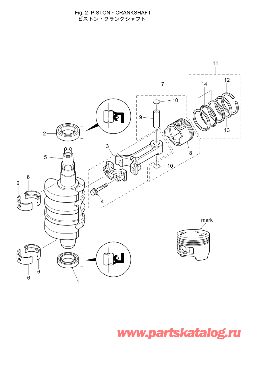 Tohatsu MFS20-D (002-21054-0AE) / Fig.02 Поршень / Коленвал 