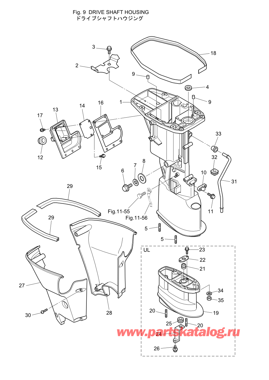 Tohatsu MFS20-D (002-21054-0AE) / Fig.09 Корпус вала передачи 