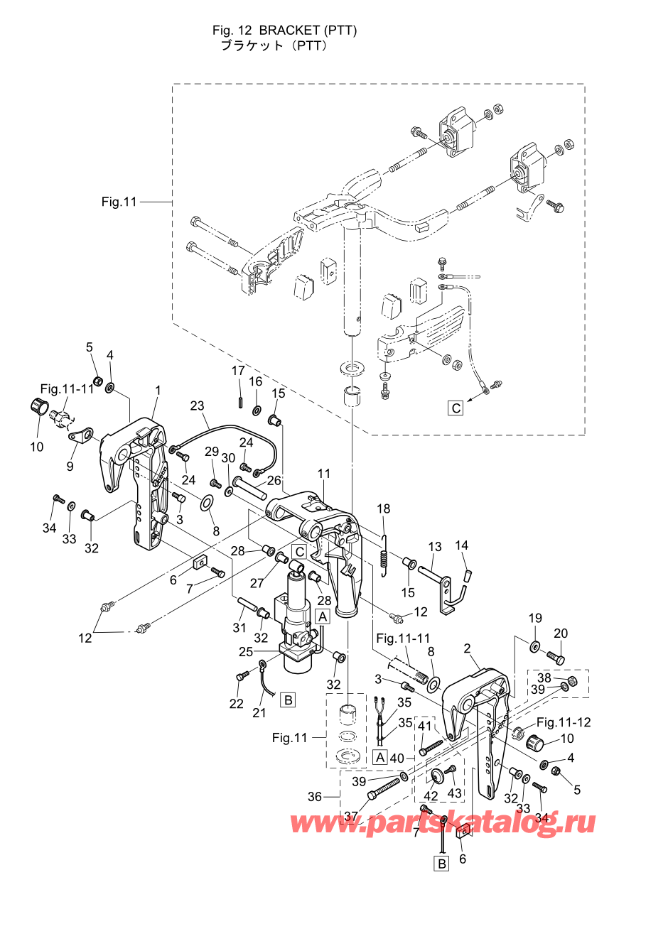 Tohatsu MFS20-D (002-21054-0AE) / Fig.12 Кронштейн (ptt) 