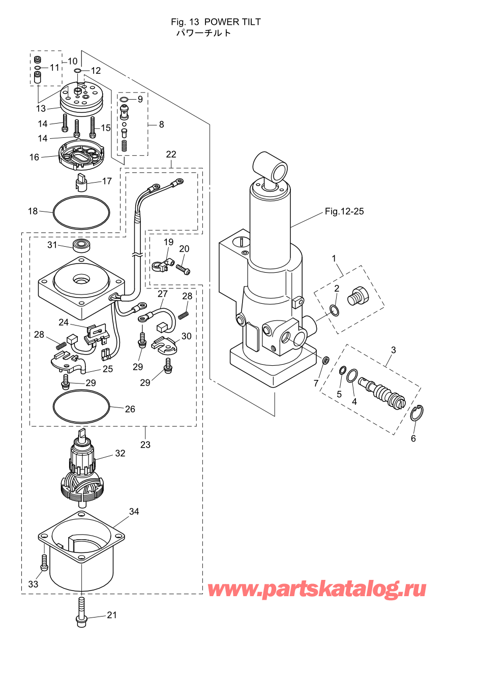 Tohatsu MFS20-D (002-21054-0AE) / Fig.13 Управление наклоном 