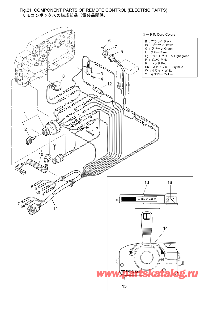 Tohatsu MFS20-D (002-21054-0AE) / Fig.21 детали и запчасти Of Дистанционное управление (Электрические части) 