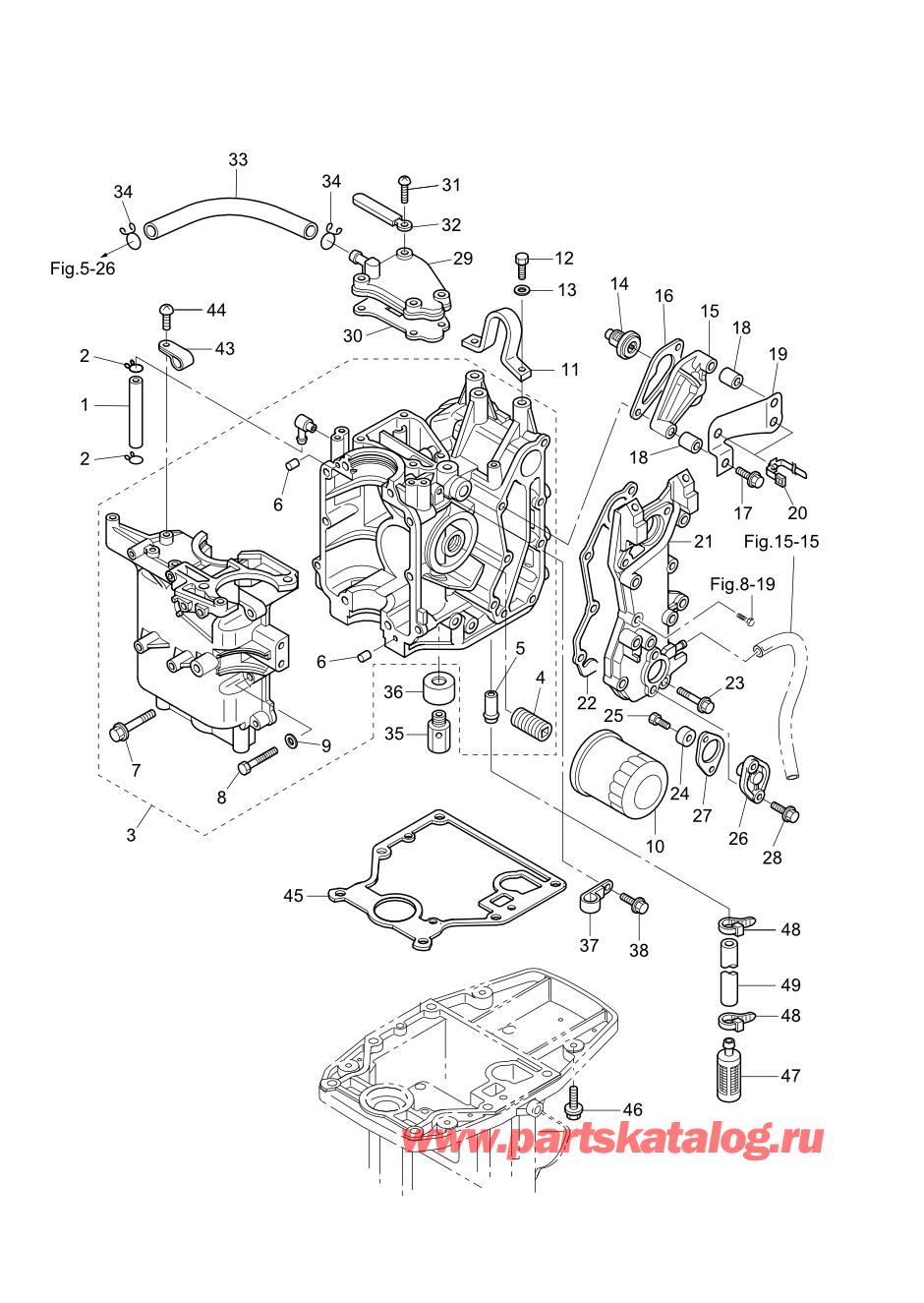 Tohatsu MFS20-D (002-21054-0AF) / Fig.01 Цилиндр / Кривошип Case 