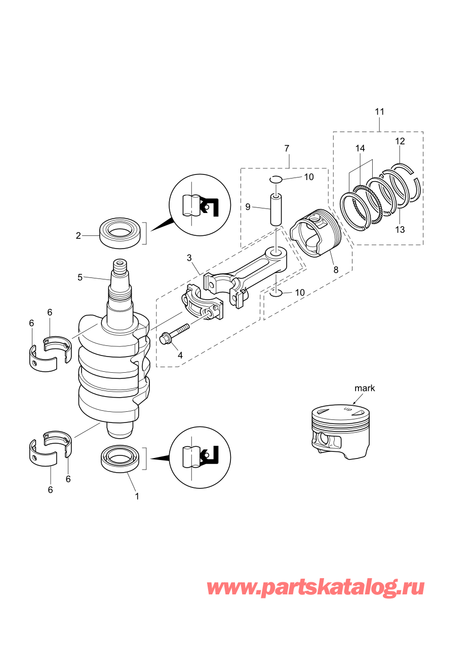 Tohatsu MFS20-D (002-21054-0AF) / Fig.02 Поршень / Коленвал 