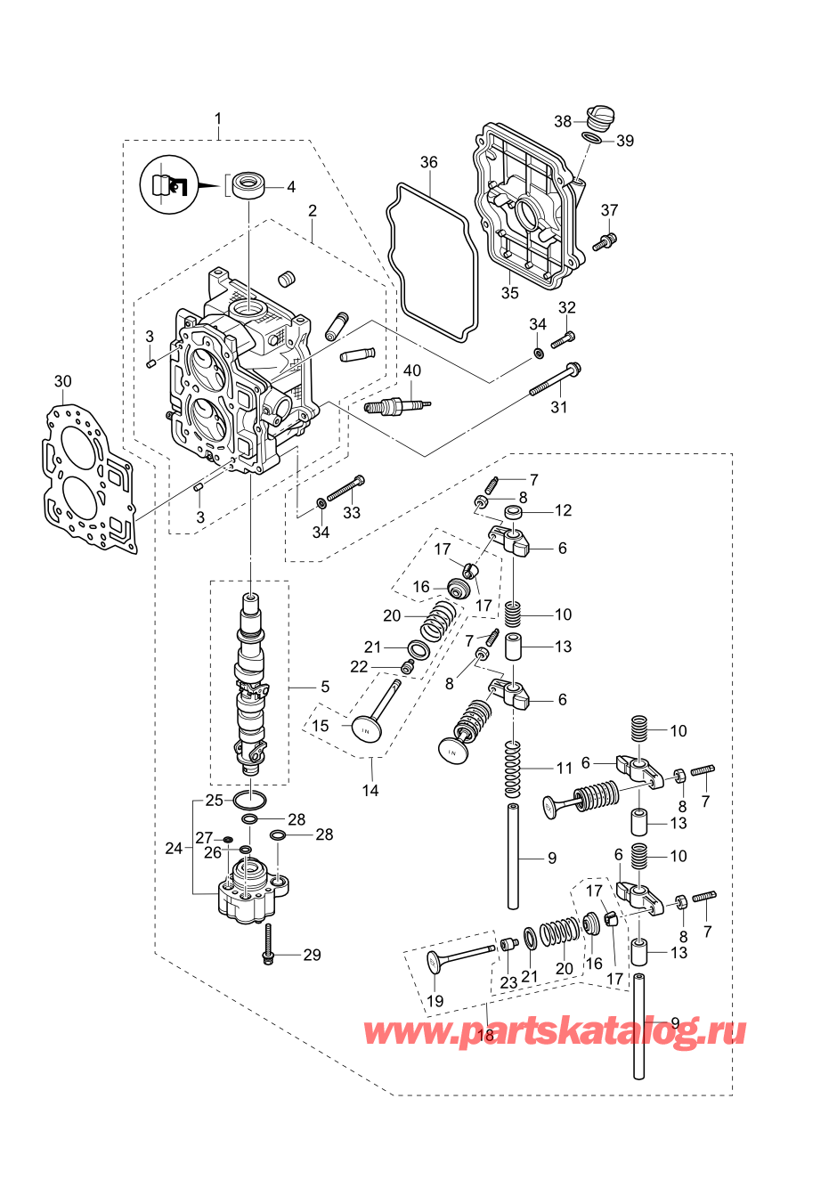 Tohatsu MFS20-D (002-21054-0AF) / Fig.03 Головка блока цилиндра / Масляный насос 