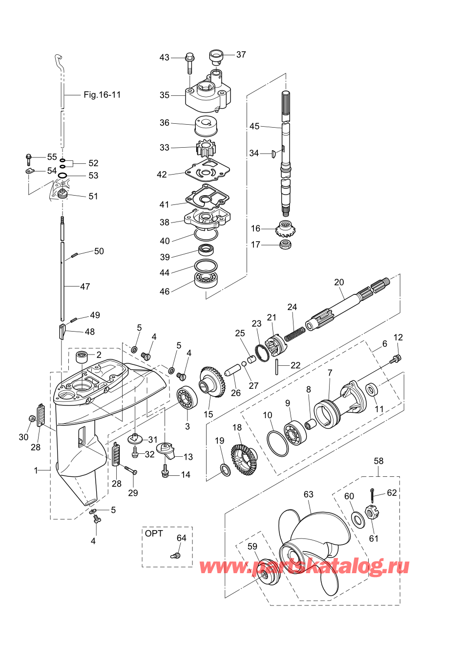 Tohatsu MFS20-D (002-21054-0AF) / Fig.10 Картер коробки передач 