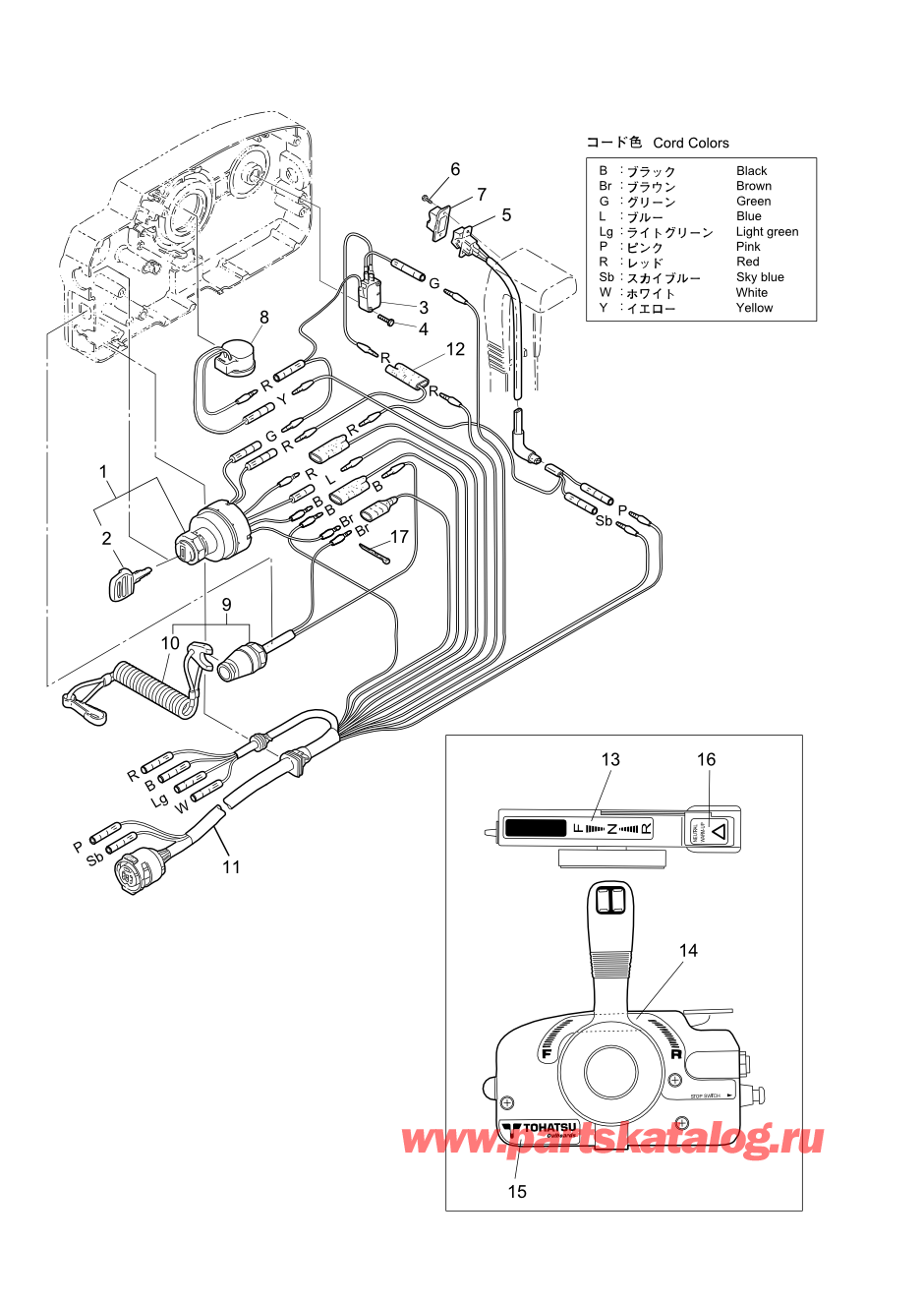 Tohatsu MFS20-D (002-21054-0AF) / Fig.21 детали и запчасти Of Дистанционное управление (Электрические части) 