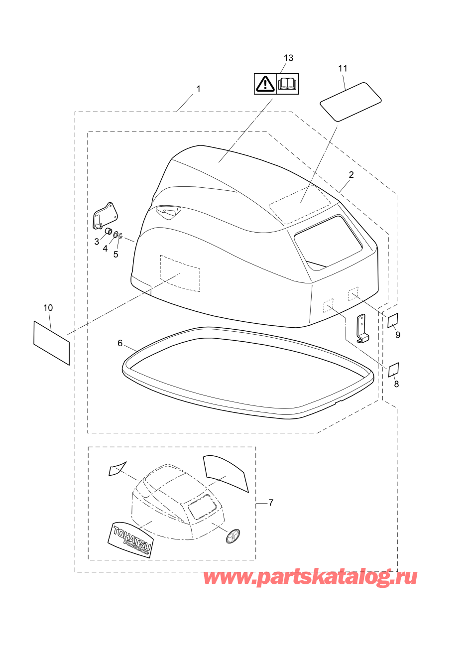 Tohatsu MFS20-D (002-21054-0AG) / Fig.18 Верх капота 