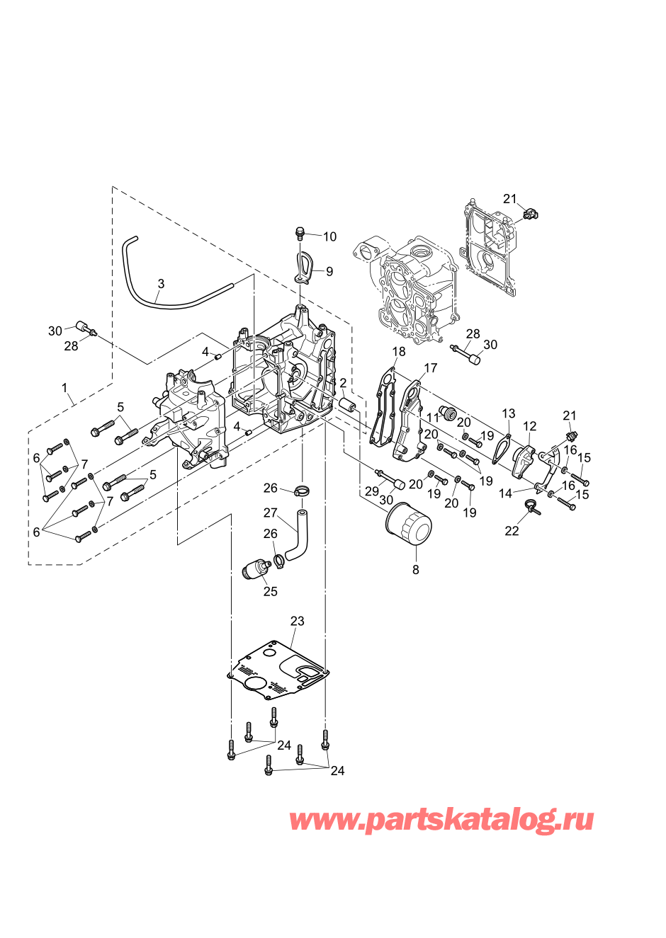 Tohatsu MFS20-E (002-21057-0AG) / Fig.01 Цилиндр / Кривошип Case 