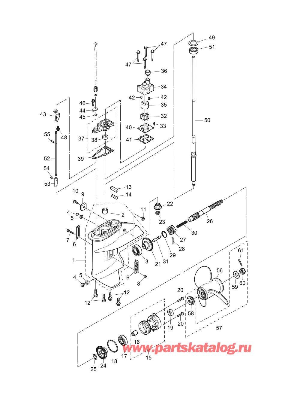 Tohatsu MFS20-E (002-21057-0AG) / Fig.09 Картер коробки передач 