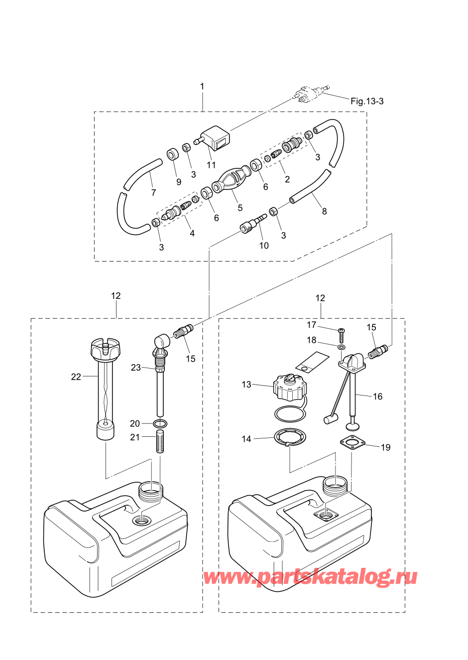 Tohatsu MFS20-E (002-21057-0AG) / Fig.16 Топливный бак 