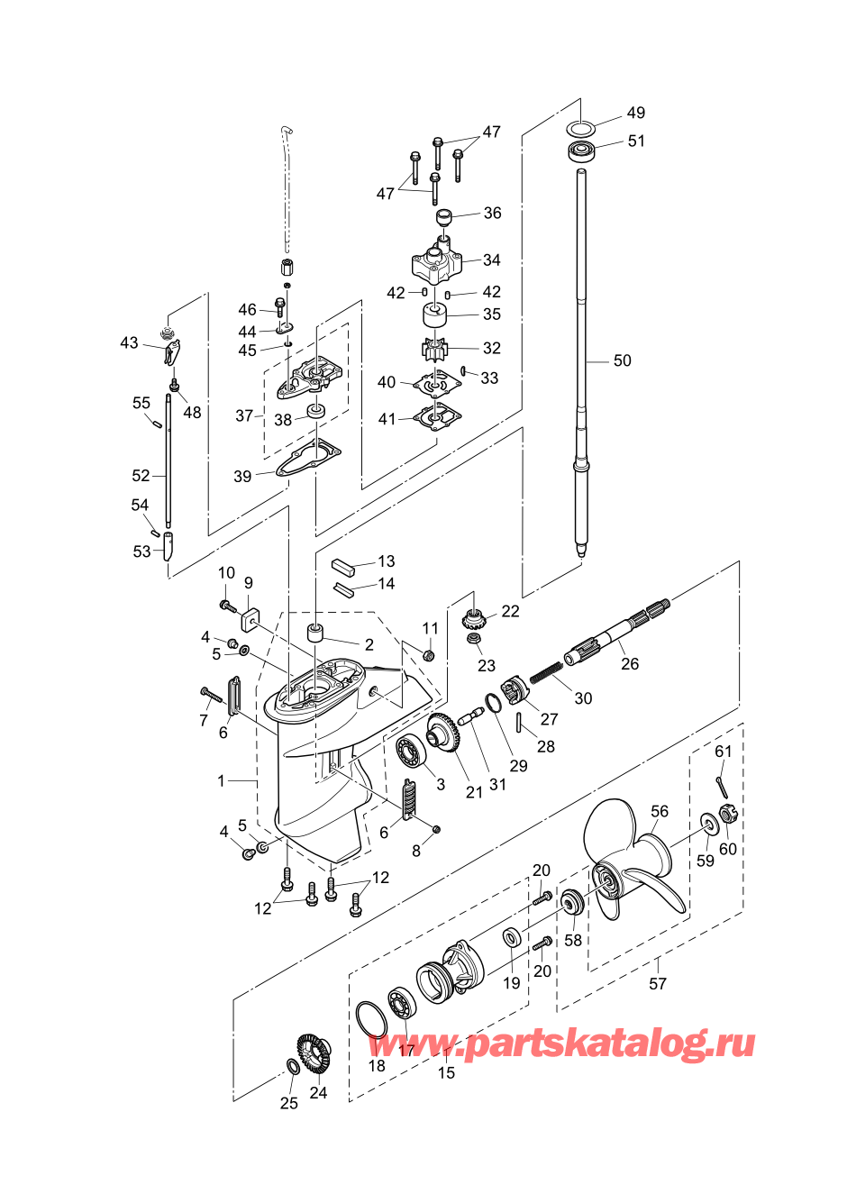 Tohatsu MFS20-E (002-21057-0AH) / Fig.09 Картер коробки передач 