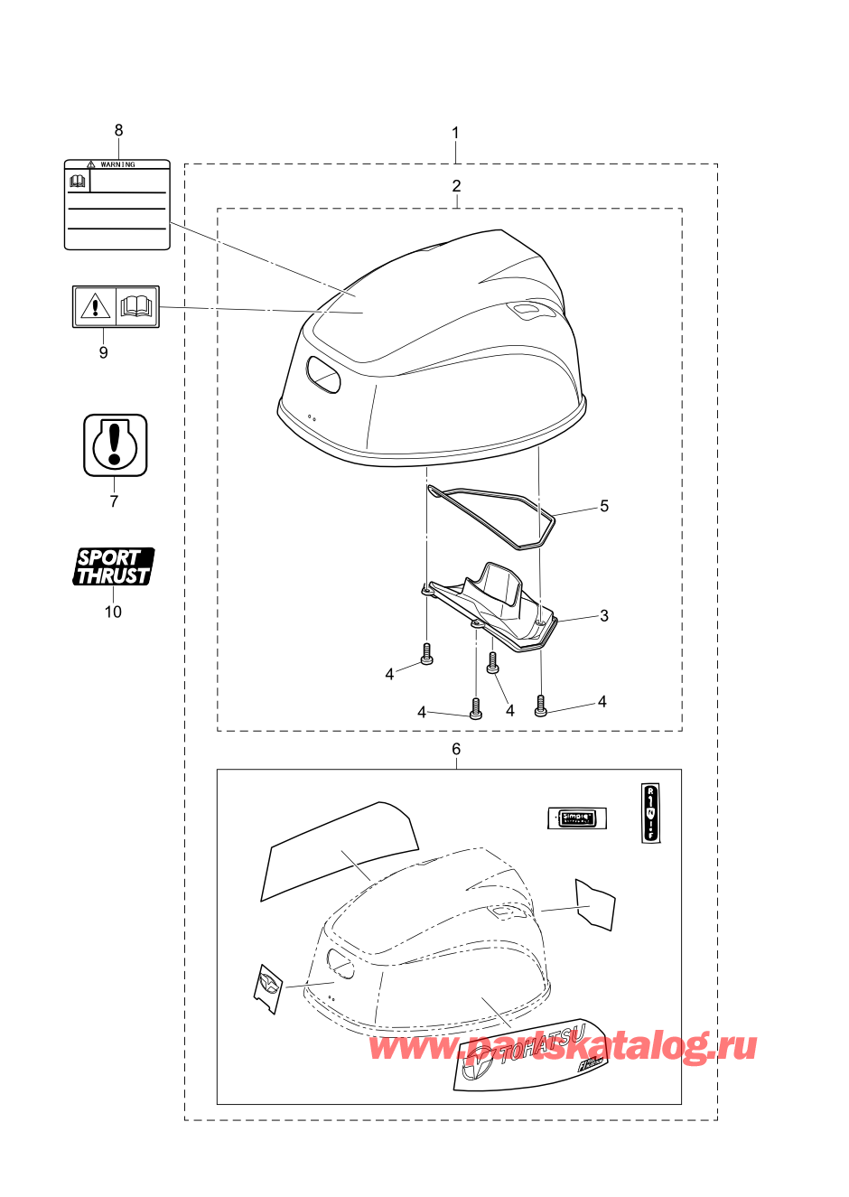 Tohatsu MFS20-E (002-21057-0AH) / Fig.15 Верх капота 