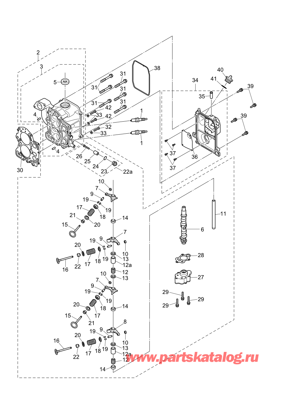 Tohatsu MFS20-E (002-21057-0AK) / Fig.03 Головка блока цилиндра / Масляный насос 