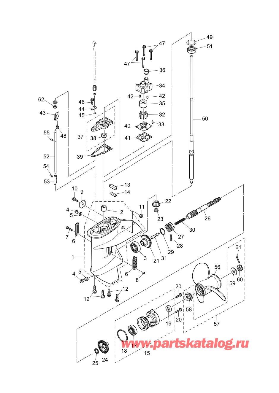 Tohatsu MFS20-E (002-21057-0AK) / Fig.09 Картер коробки передач 