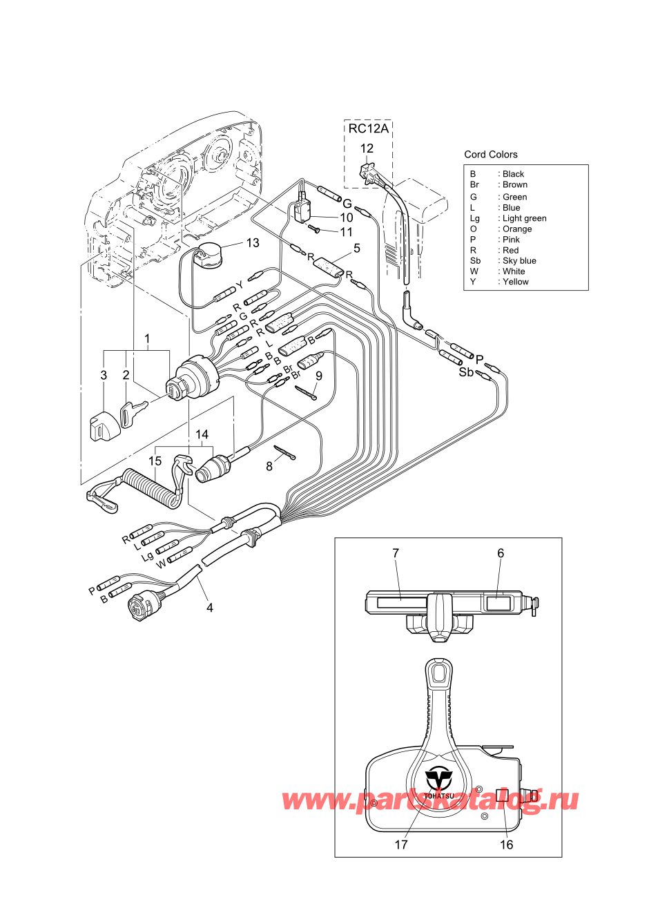 Tohatsu MFS20-E (002-21057-0AK) / Fig.18 детали и запчасти Of Дистанционное управление (Электрические части) 