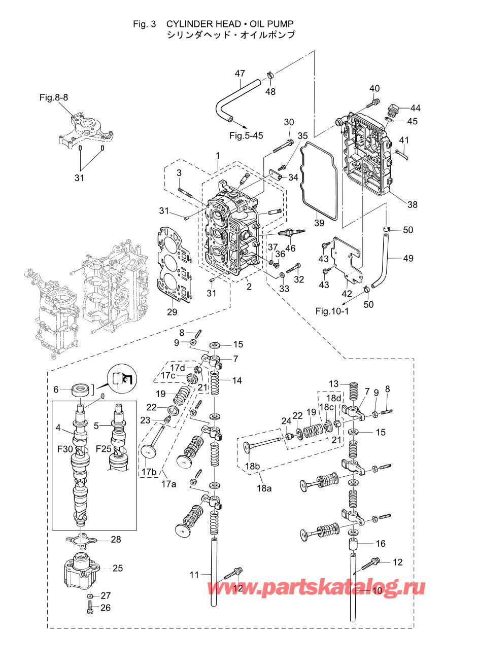 Tohatsu MFS30-B (002-21050-8) / Fig.03 Головка блока цилиндра / Масляный насос 