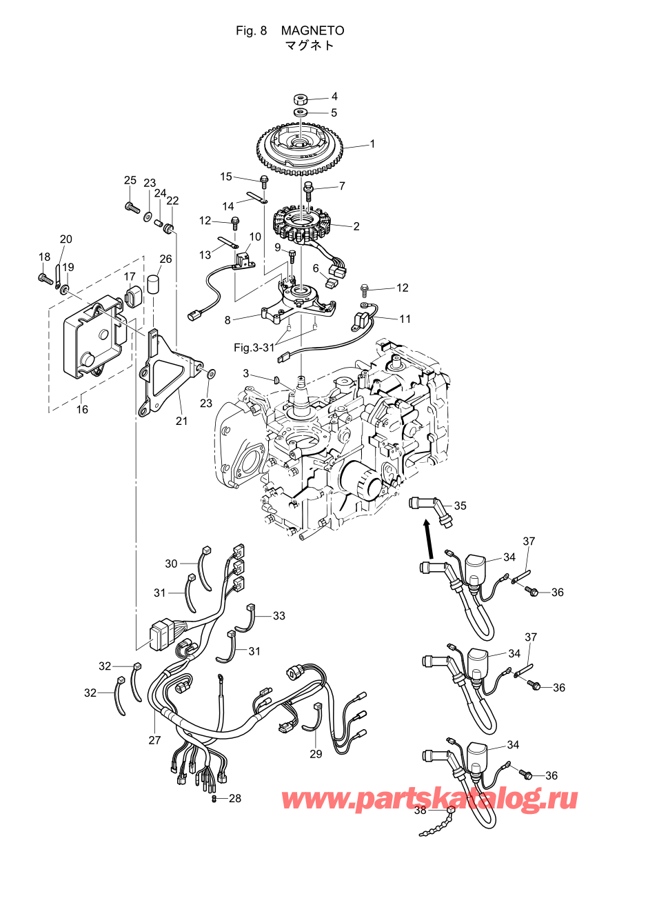 Tohatsu MFS30-B (002-21050-8) / Fig.08 Магнето 