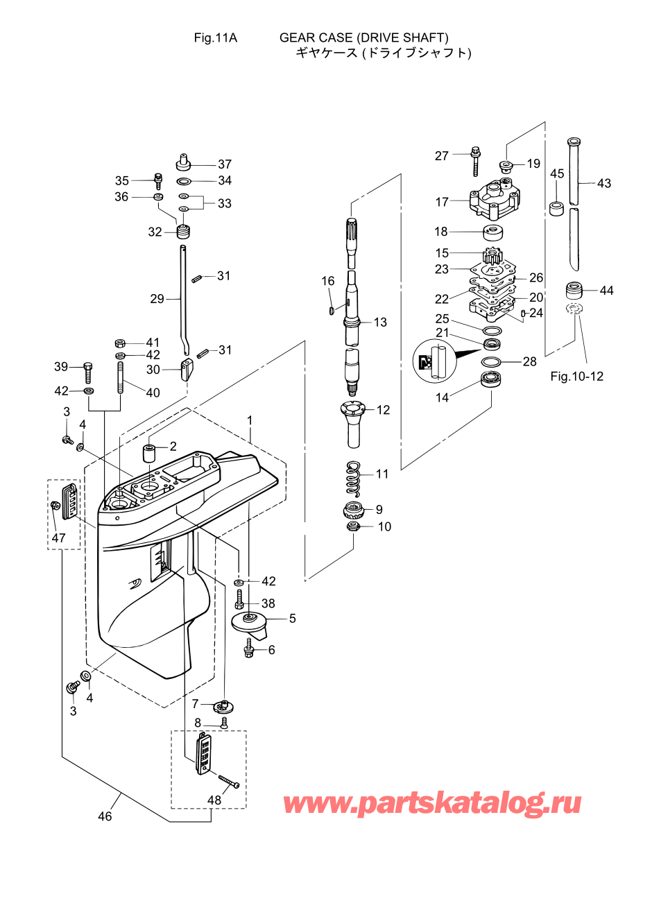 Tohatsu MFS30-B (002-21050-8) / Fig.11 Картер коробки передач (Корпус вала передачи) 