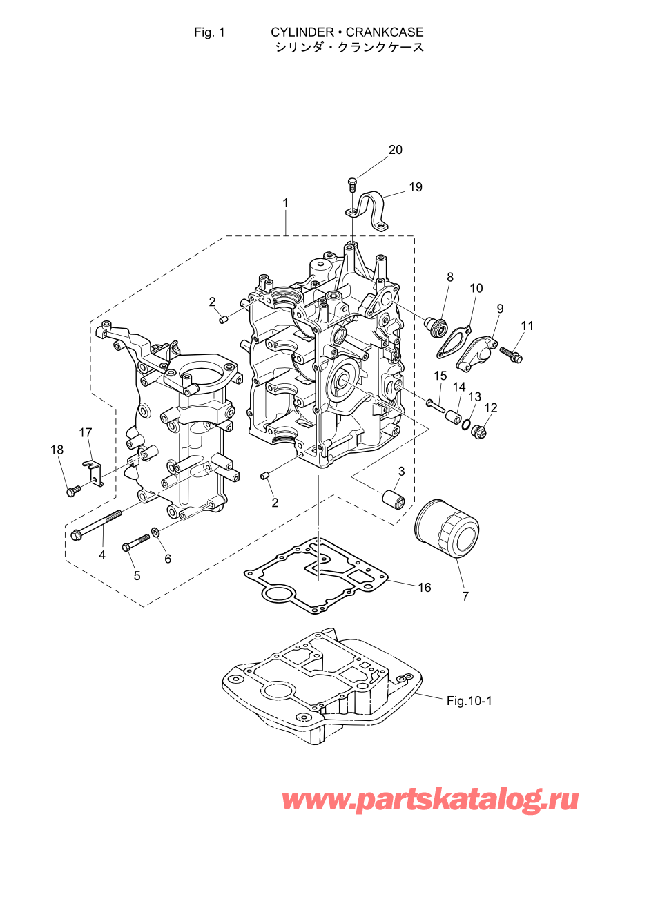 Tohatsu MFS-30C (002-21050-0AD) / Fig.01 Цилиндр / Кривошип Case 