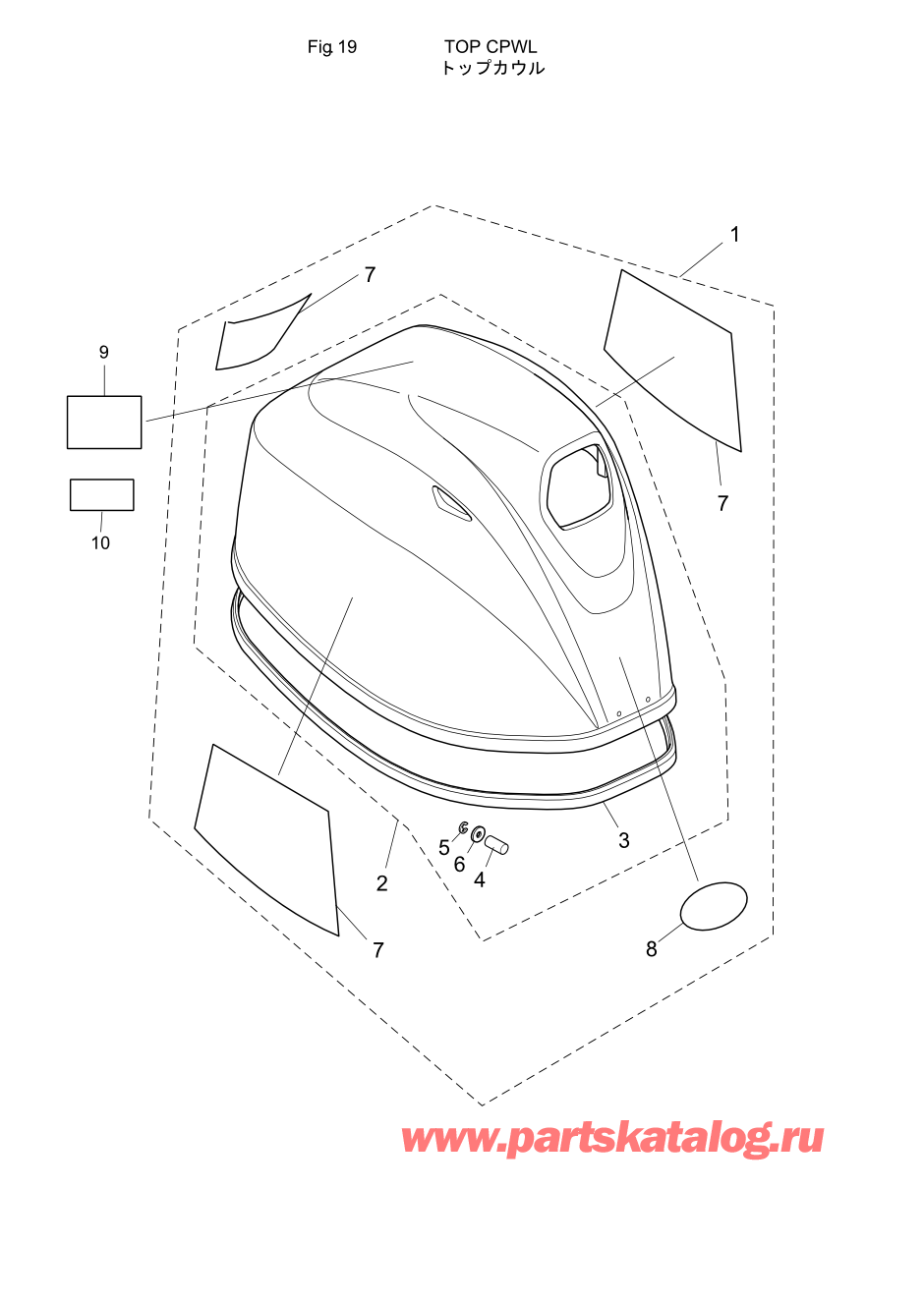 Tohatsu MFS-30C (002-21050-0AD) / Fig.19 Верх капота 