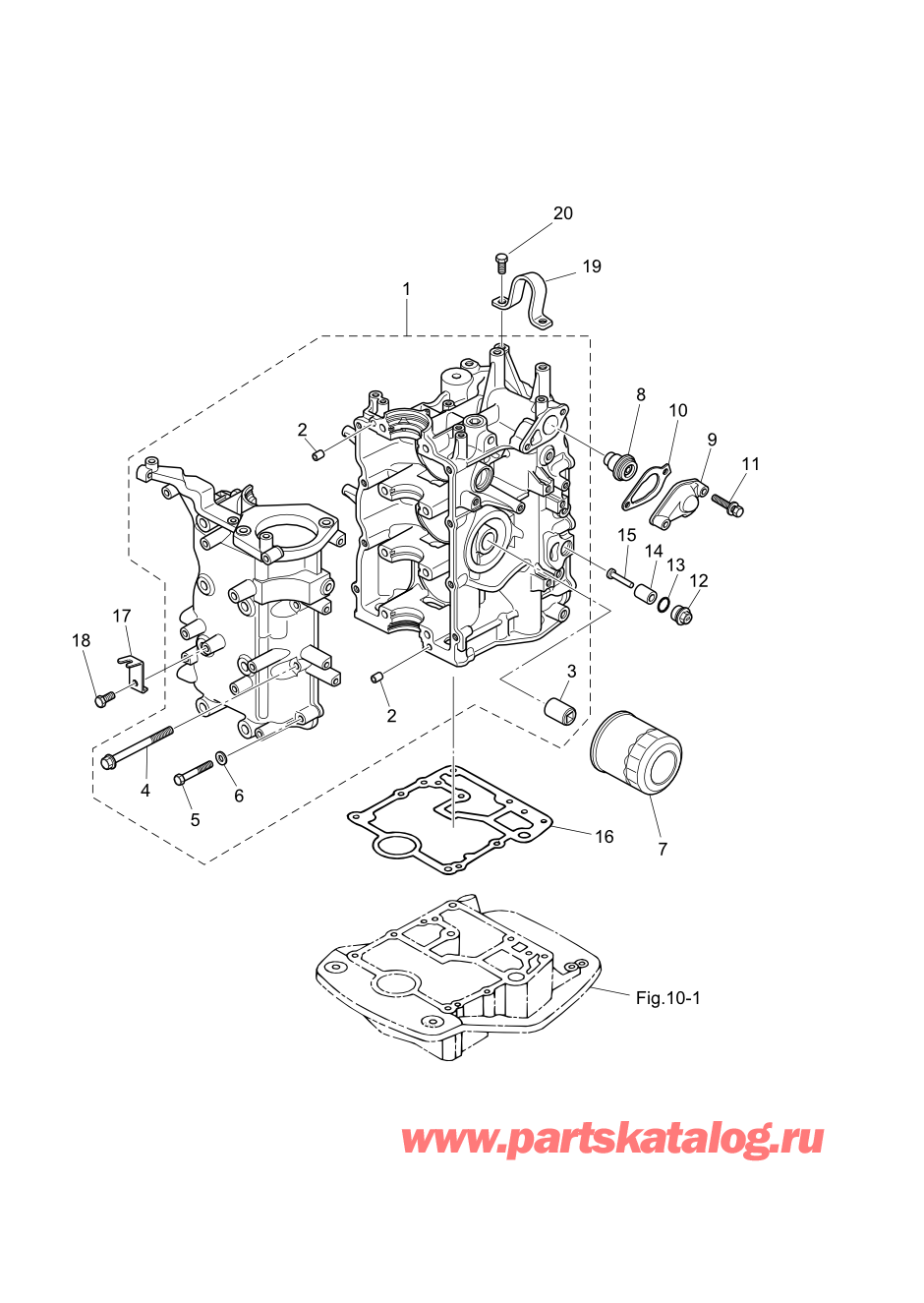 Tohatsu MFS30-C (002-21050-0AF) / Fig.01 Цилиндр / Кривошип Case 