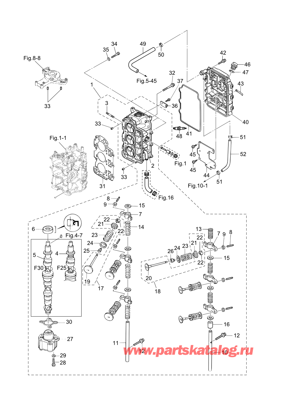 Tohatsu MFS30-C (002-21050-0AF) / Fig.03 Головка блока цилиндра / Масляный насос 