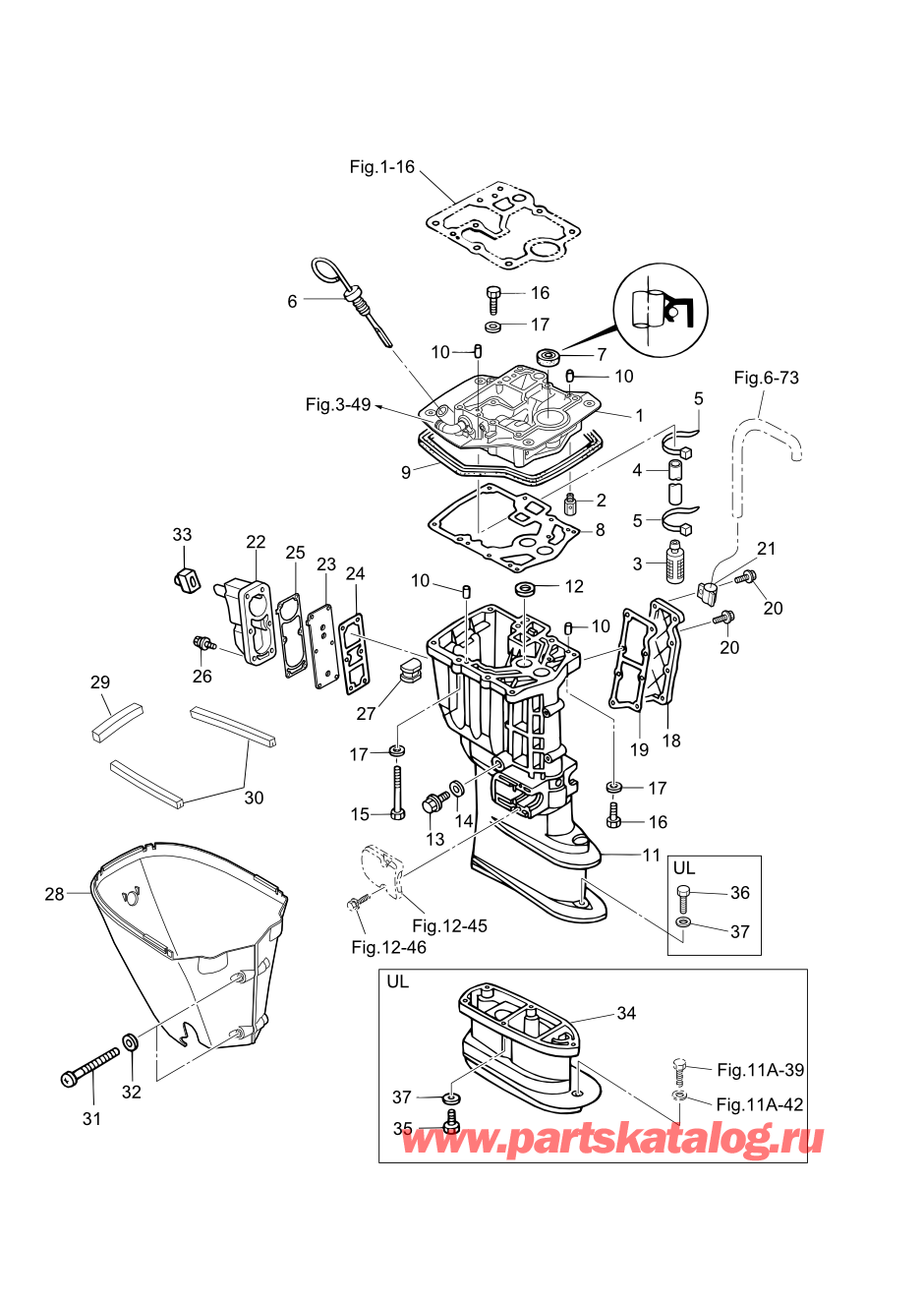 Tohatsu MFS30-C (002-21050-0AF) / Fig.10 Корпус вала передачи 