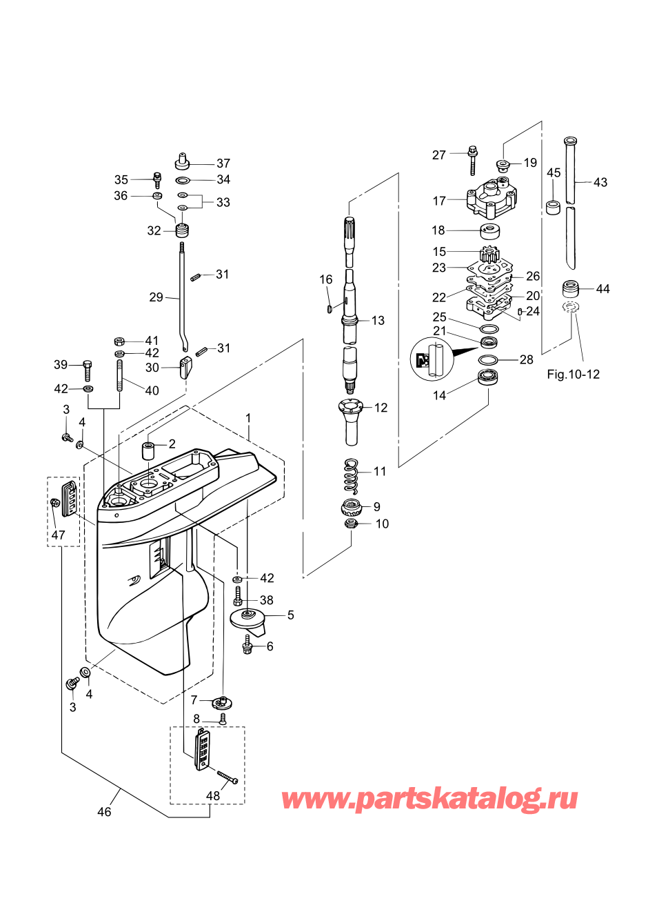 Tohatsu MFS30-C (002-21050-0AF) / Fig.11a Картер коробки передач (Корпус вала передачи) 