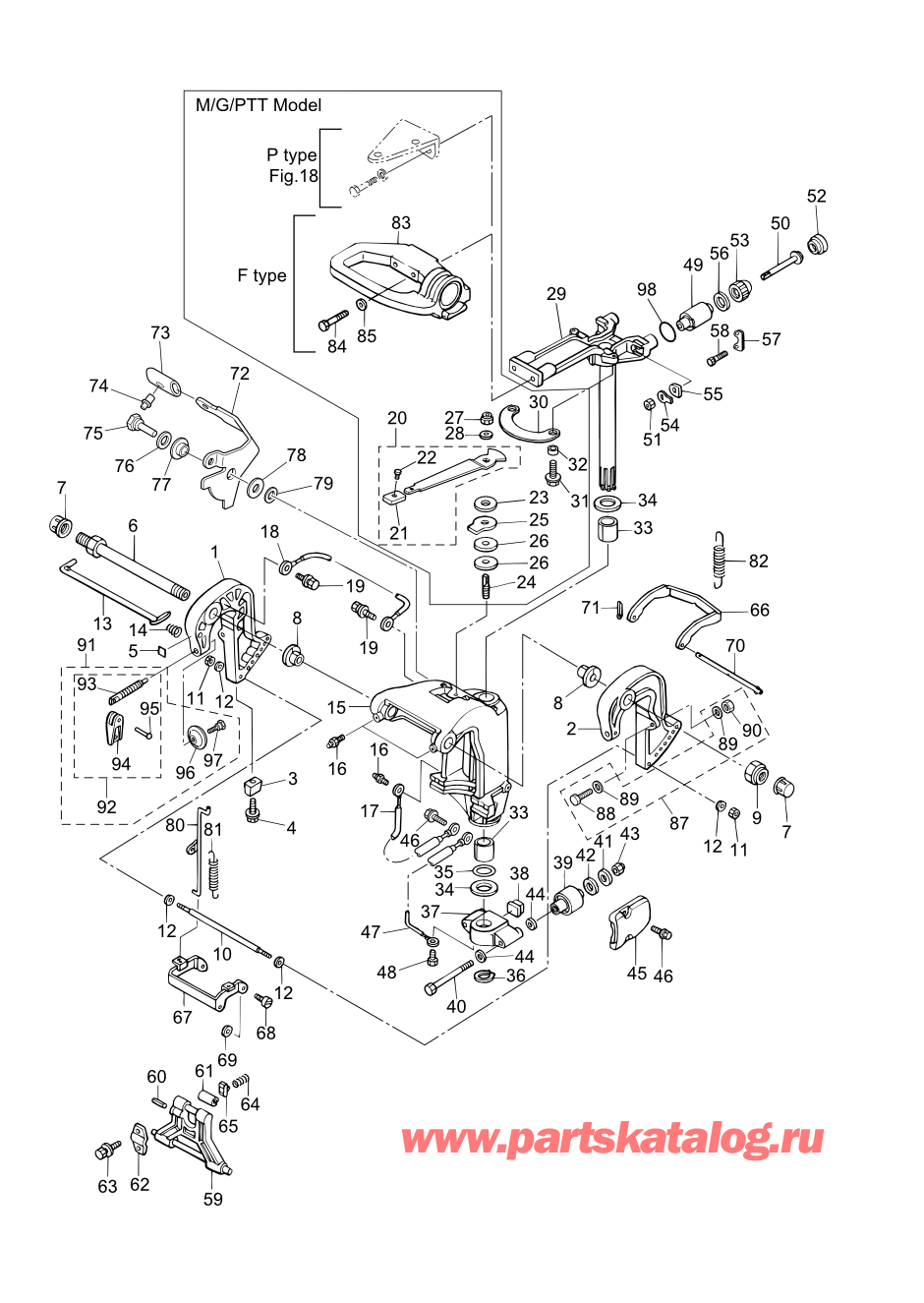 Tohatsu MFS30-C (002-21050-0AF) / Fig.12 Кронштейн (ручной Tilt) 