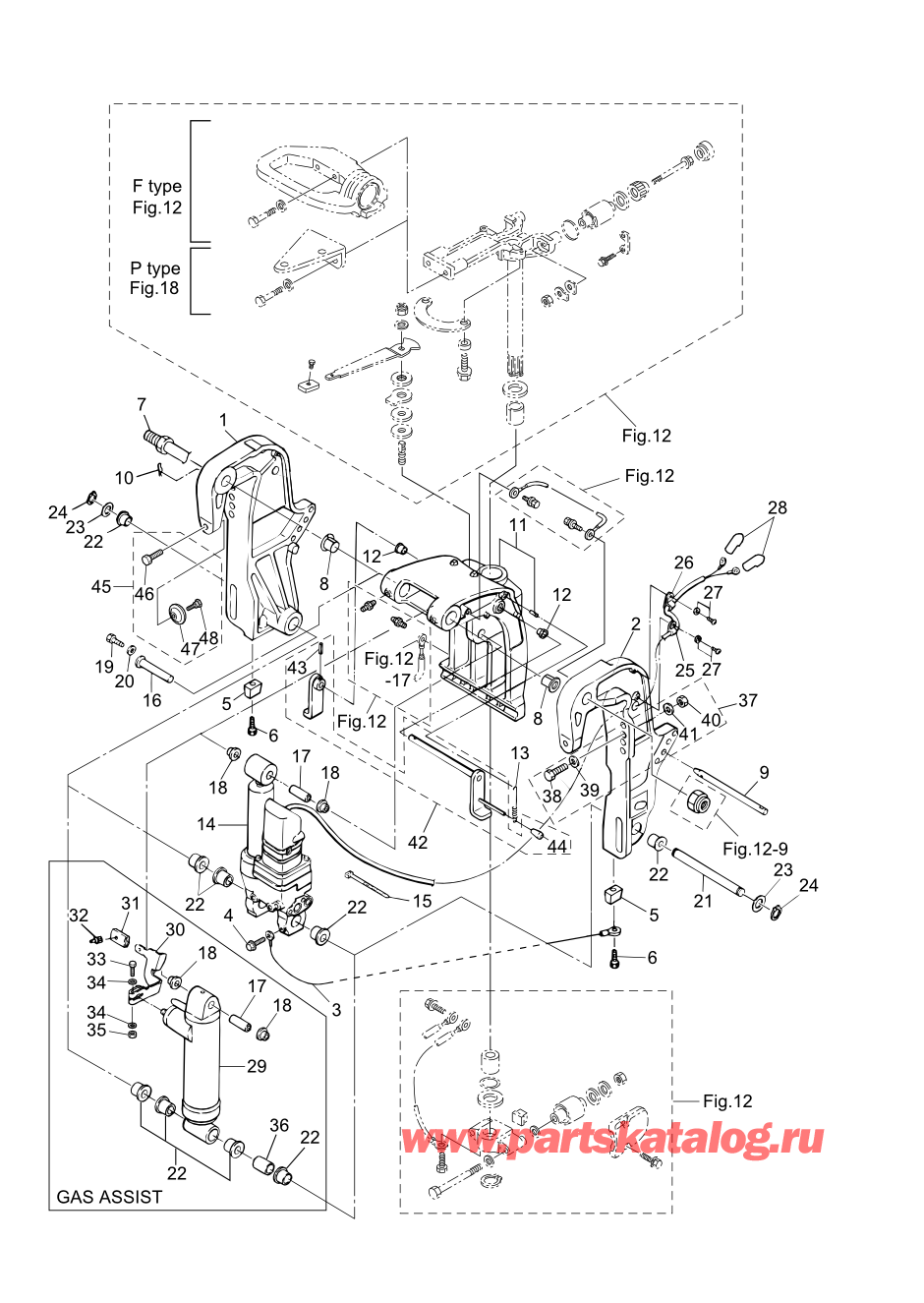 Tohatsu MFS30-C (002-21050-0AF) / Fig.13 Кронштейн (ptt / Gas Assist) 