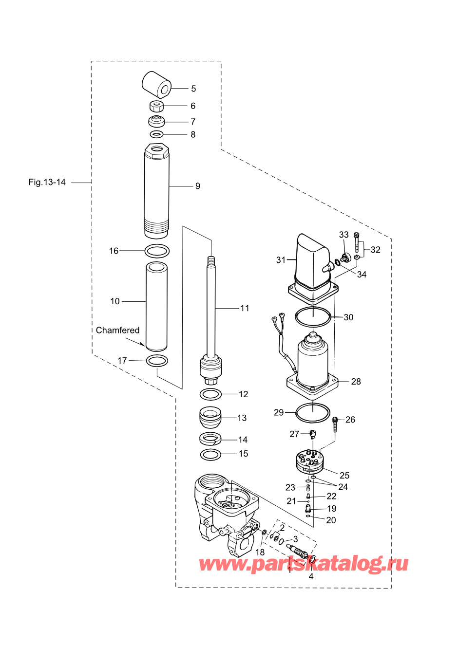 Tohatsu MFS30-C (002-21050-0AF) / Fig.14 Управление наклоном 