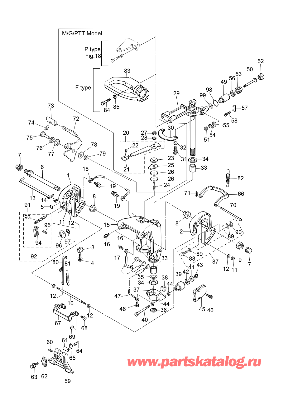 Tohatsu MFS30-C (002-21050-0BX) / Fig.12 Кронштейн (ручной Tilt) 